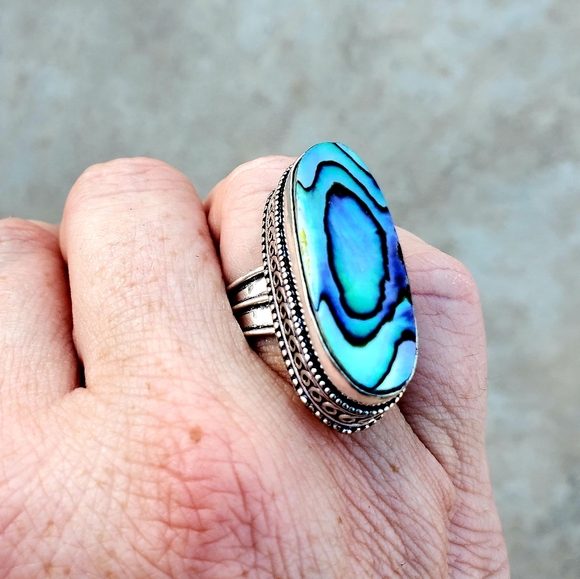 New Oversized Abalone Shell 925 Silver Statement Ring. - Picture 10 of 12